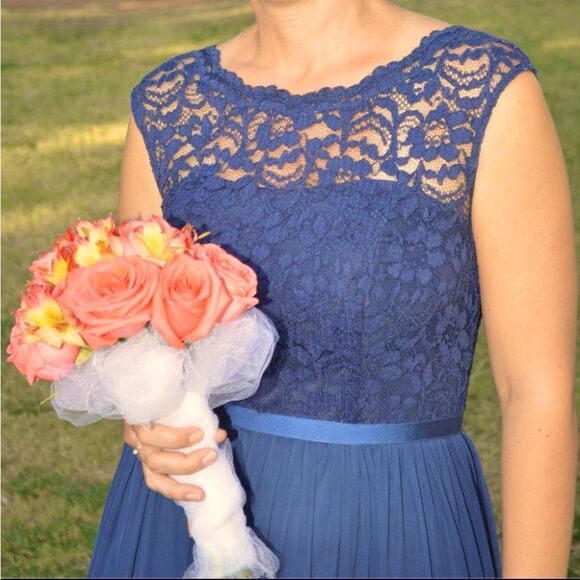 Navy Blue Formal Prom Bridesmaid Dress SIZE 10 David’s Bridal F19328 Marine Dark - Picture 4 of 12